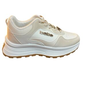 bebe Women’s Stylish White and Cream Sneakers